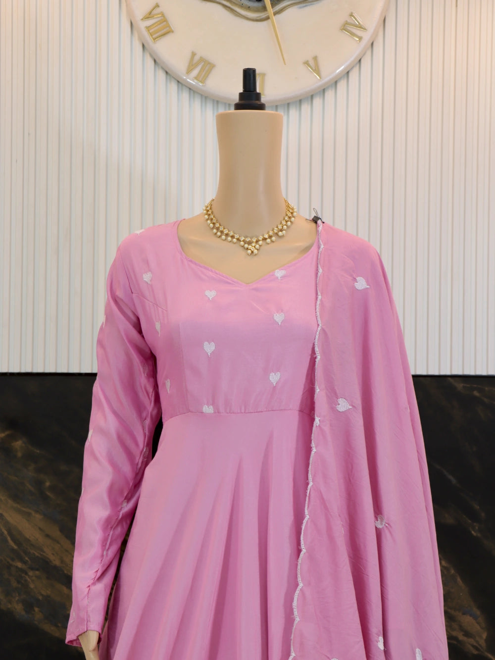 Exclusive Pink Aadya Heart Ajrak Cotton Silk Gown with Aaroc Cut Dupatta - By Swaya World