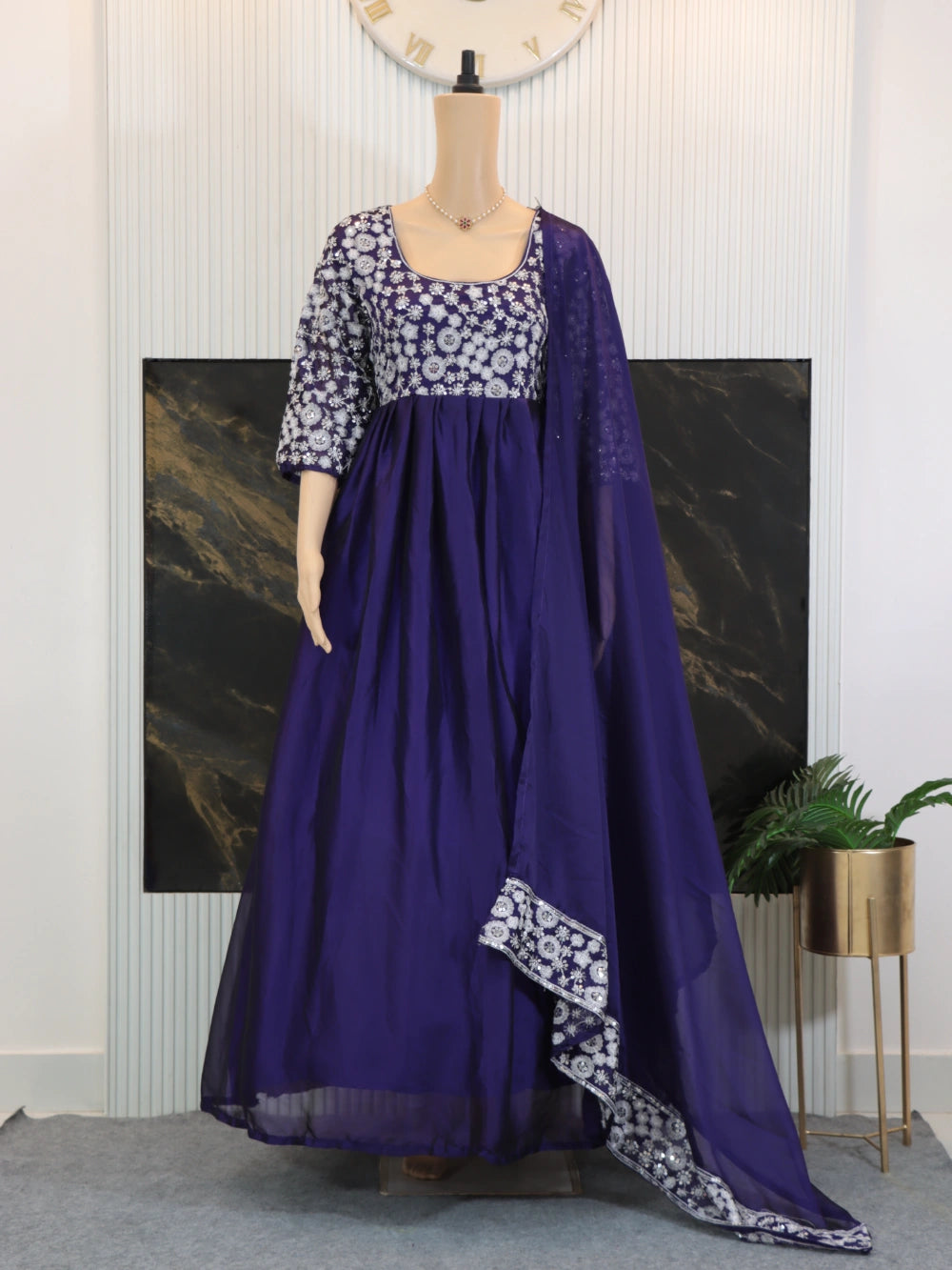 Designer Sequins Embroidered Anarkali Gown with Dupatta in Rangoli Silk – By Swaya World