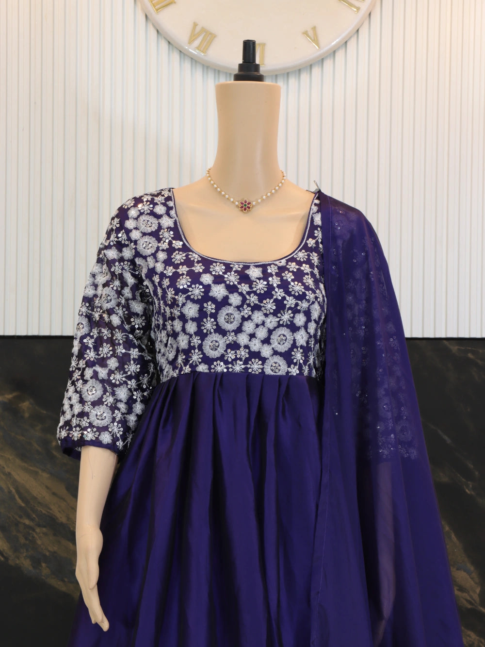 Designer Sequins Embroidered Anarkali Gown with Dupatta in Rangoli Silk – By Swaya World