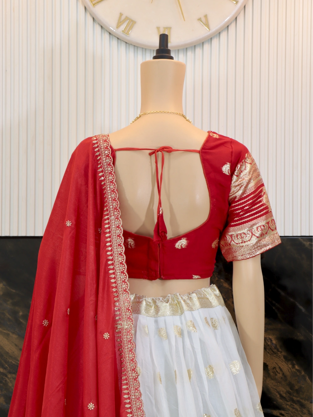 Pure Viscose Georgette Lehenga Choli with Zari Weaving Border and Embroidered Dupatta in White, Lavender, Pink, and Green – By Swaya World