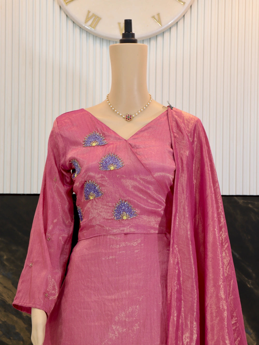 Designer Hand Work Coat Style Tissue Silk Gown with Dupatta – By Swaya World