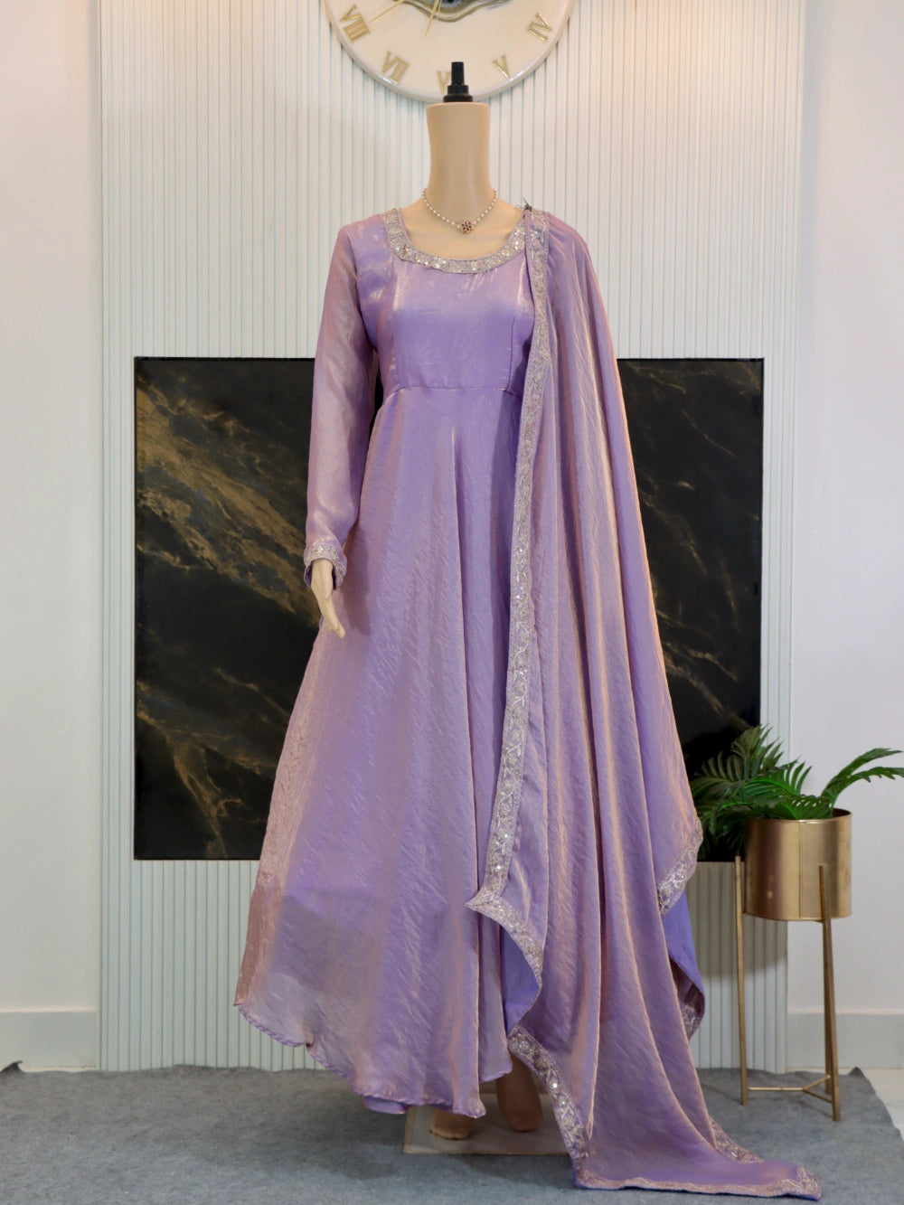 Heavy Designer Party Wear Gown-Dupatta with Multi-Thread Embroidery Sequence Work in Lavender, Maroon, Pink, and Blue – By Swaya World