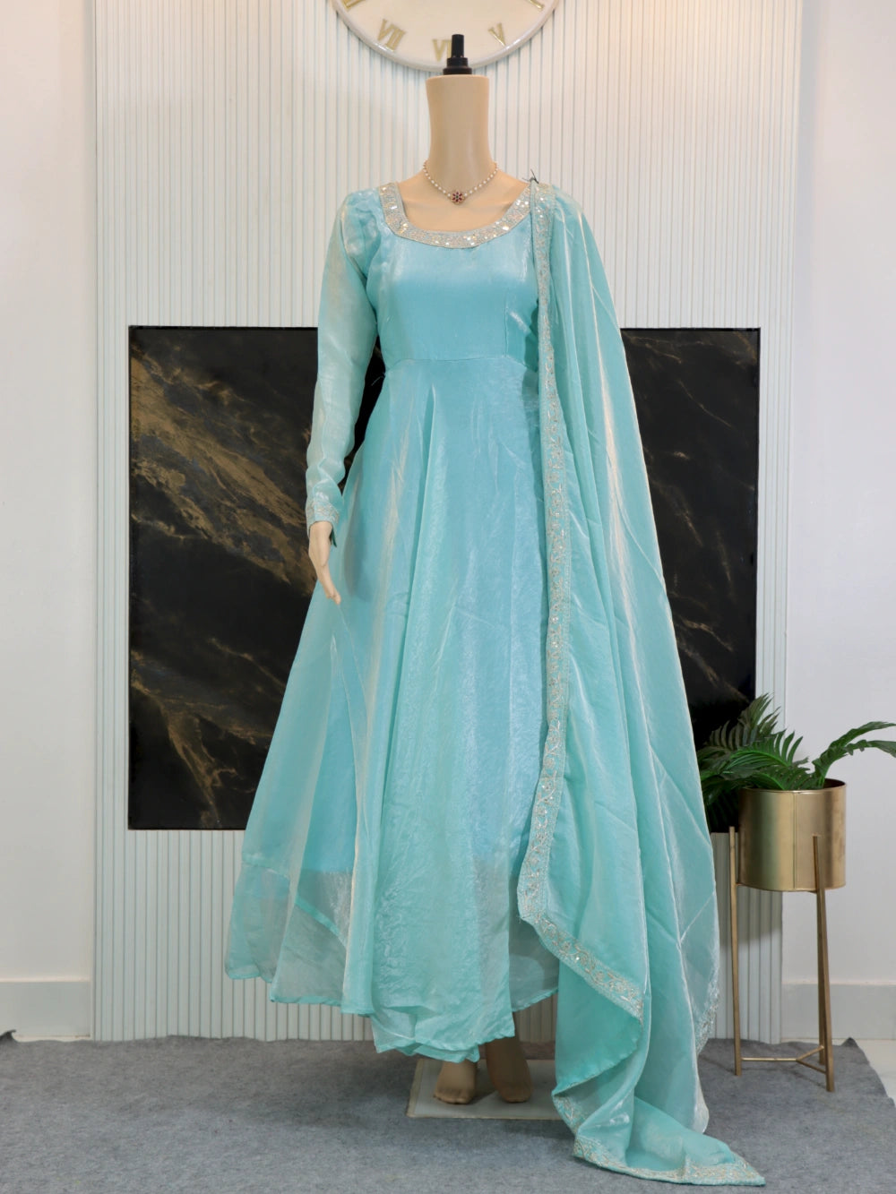 Heavy Designer Party Wear Gown-Dupatta with Multi-Thread Embroidery Sequence Work in Lavender, Maroon, Pink, and Blue – By Swaya World