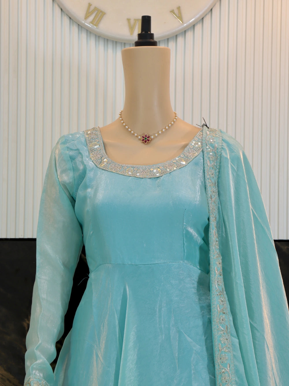 Heavy Designer Party Wear Gown-Dupatta with Multi-Thread Embroidery Sequence Work in Lavender, Maroon, Pink, and Blue – By Swaya World