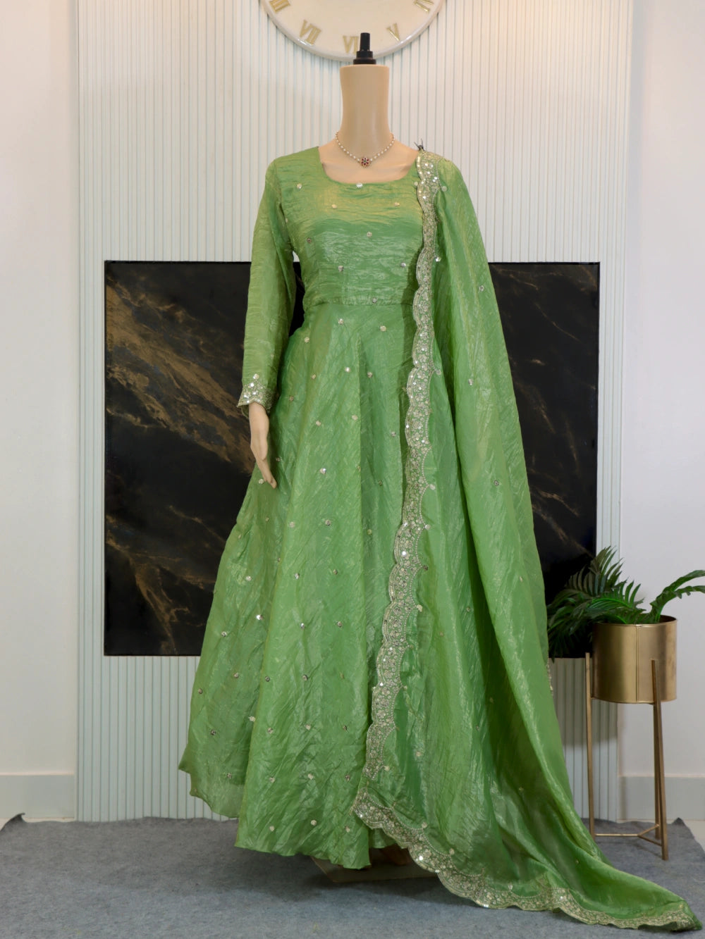 Designer Party Wear Fancy Umbrella Gown with Dupatta & Bottom Set in Lavender, Green, and Pink – By Swaya World