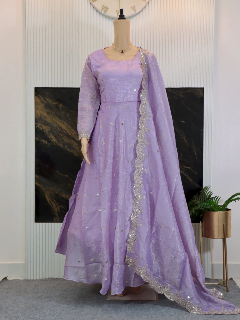 Designer Party Wear Fancy Umbrella Gown with Dupatta & Bottom Set in Lavender, Green, and Pink – By Swaya World