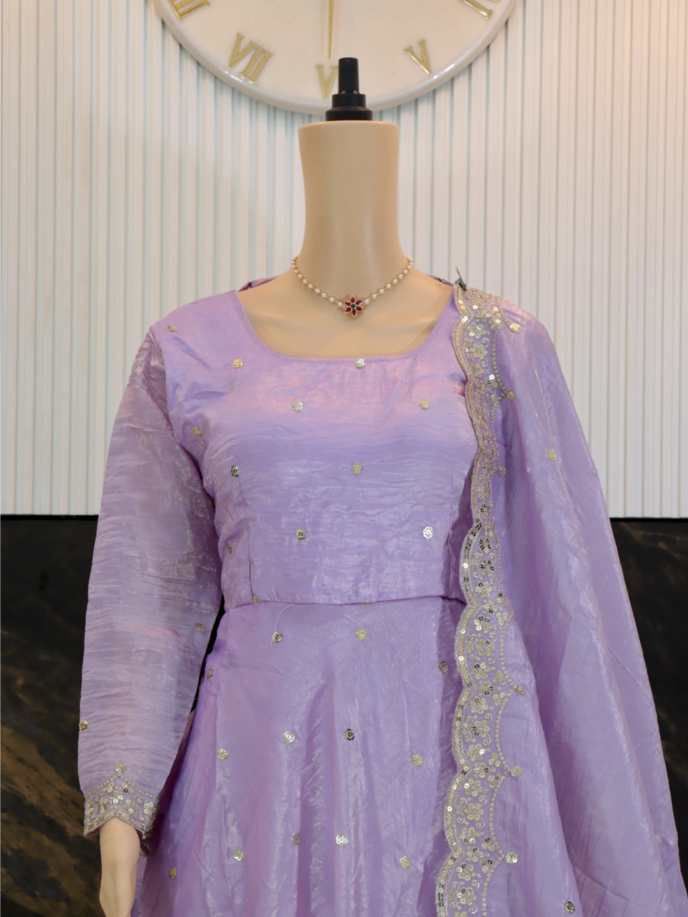 Designer Party Wear Fancy Umbrella Gown with Dupatta & Bottom Set in Lavender, Green, and Pink – By Swaya World