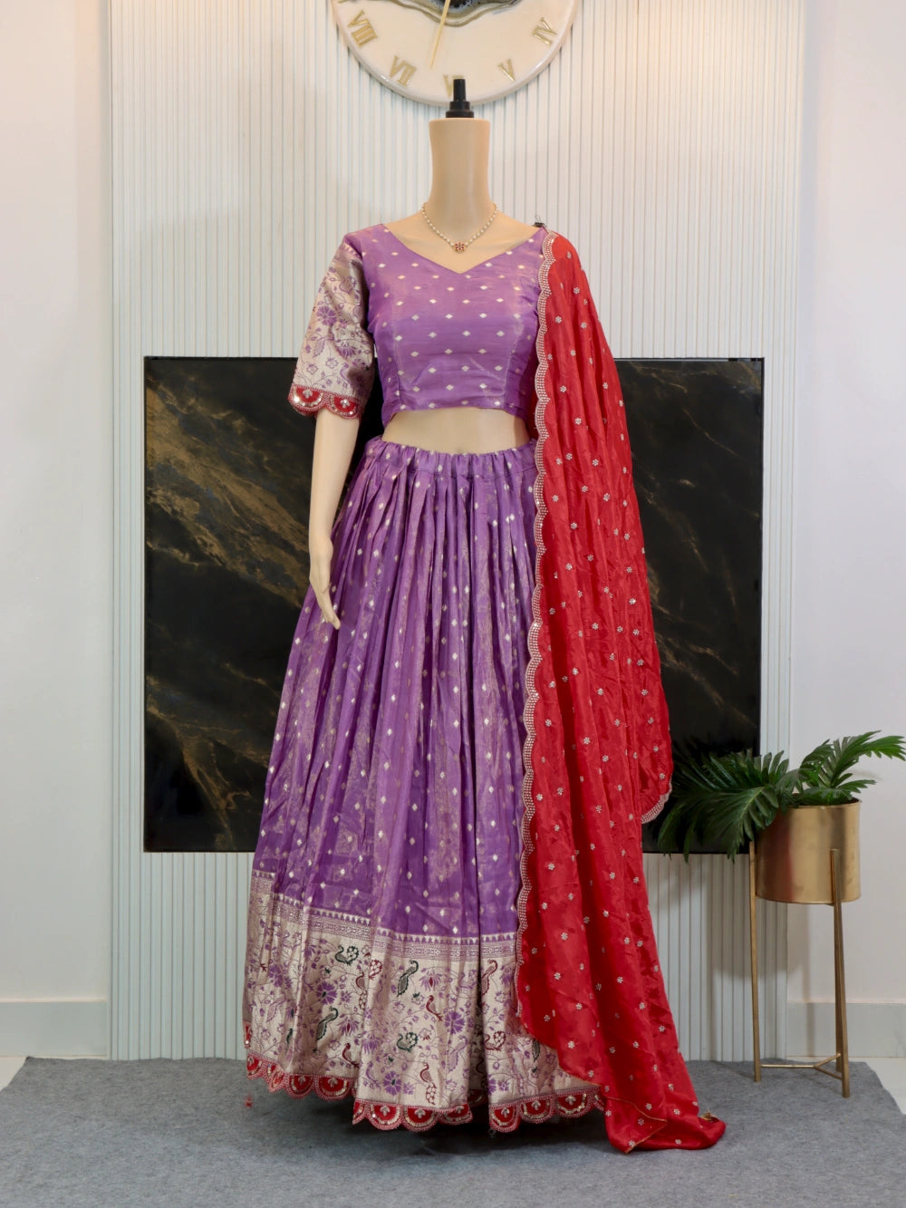Designer Party Wear Viscose Tissue Silk Lehenga Choli with Sequins Dupatta