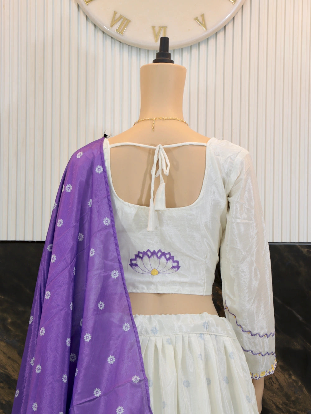 Trending Purple and Milk White Lehenga Choli with Digital Print and Real Hand Work – By Swaya World