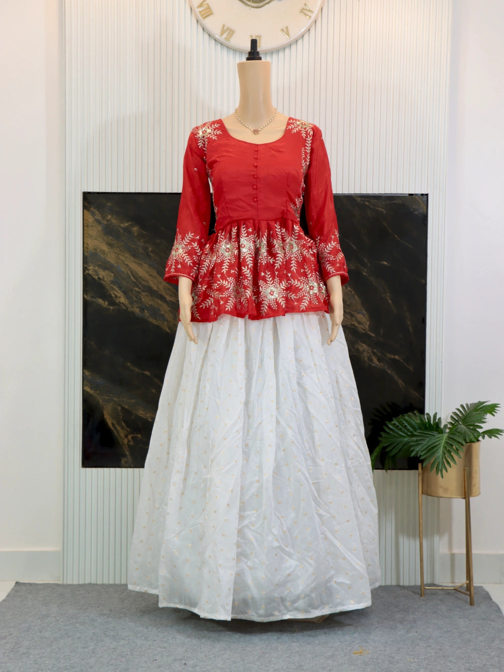 Festival Special Red Crop Top with Jacquard Lehenga – By Swaya World