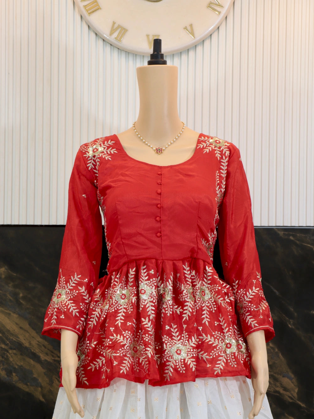 Festival Special Red Crop Top with Jacquard Lehenga – By Swaya World