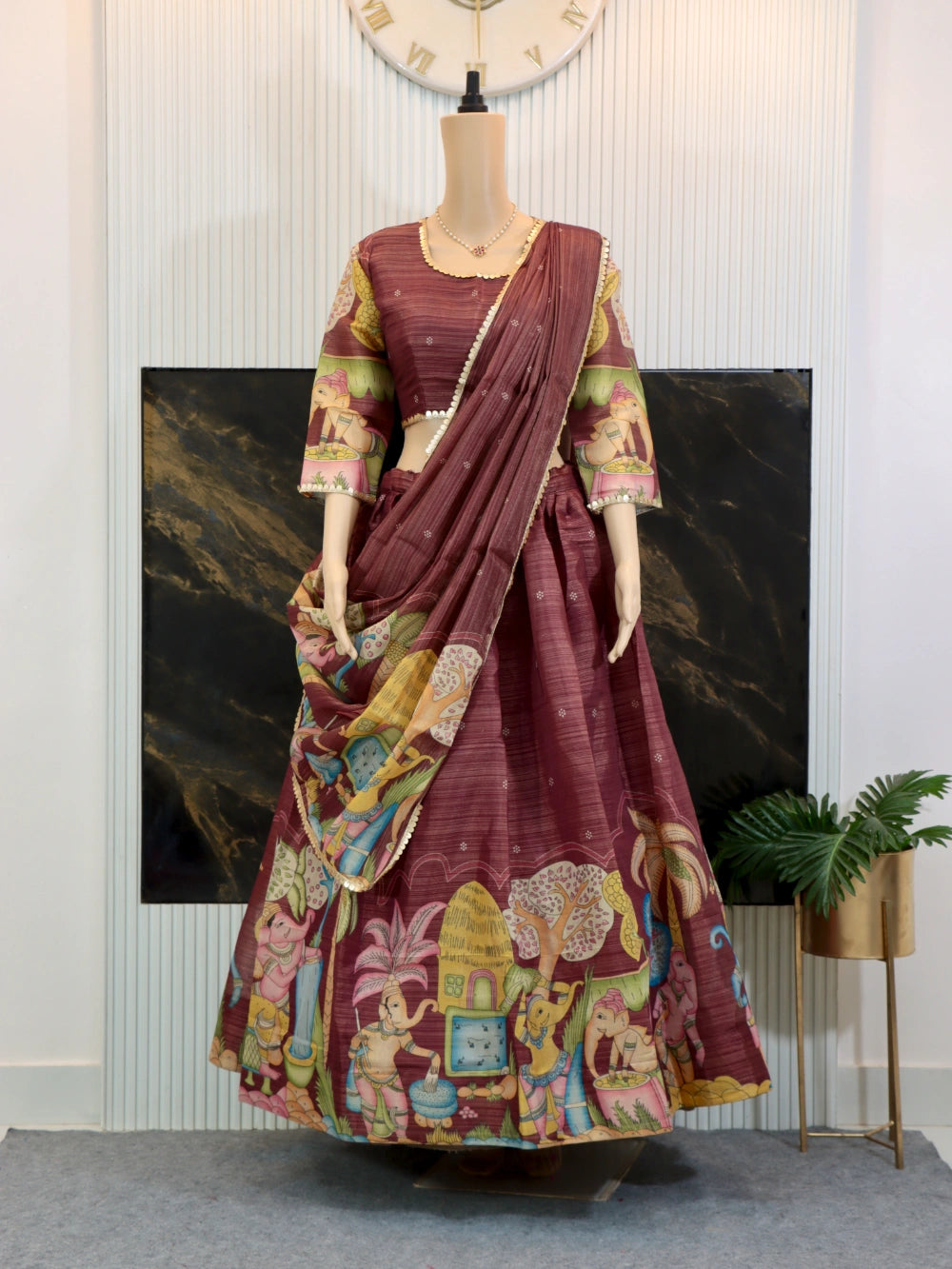Kalamkari Tissue Jari Lehenga Choli with Embroidery Work and Dupatta – By Swaya World