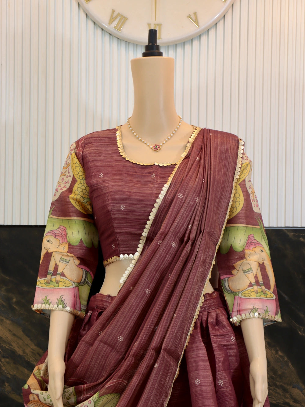 Kalamkari Tissue Jari Lehenga Choli with Embroidery Work and Dupatta – By Swaya World