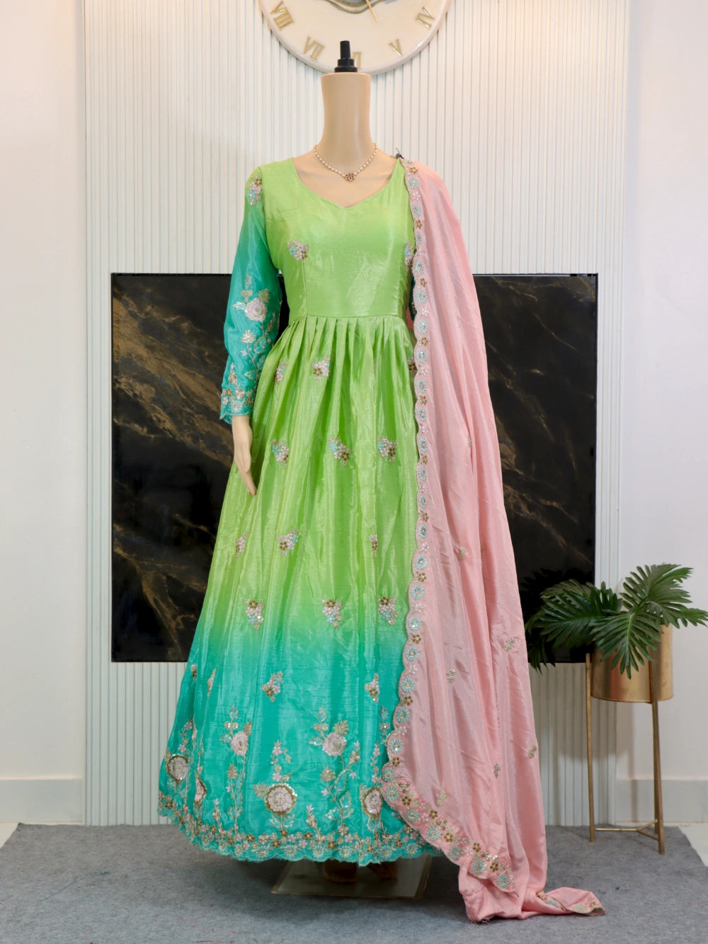 Green & Blue Embroidered Heavy Peding Gown  – By Swaya World
