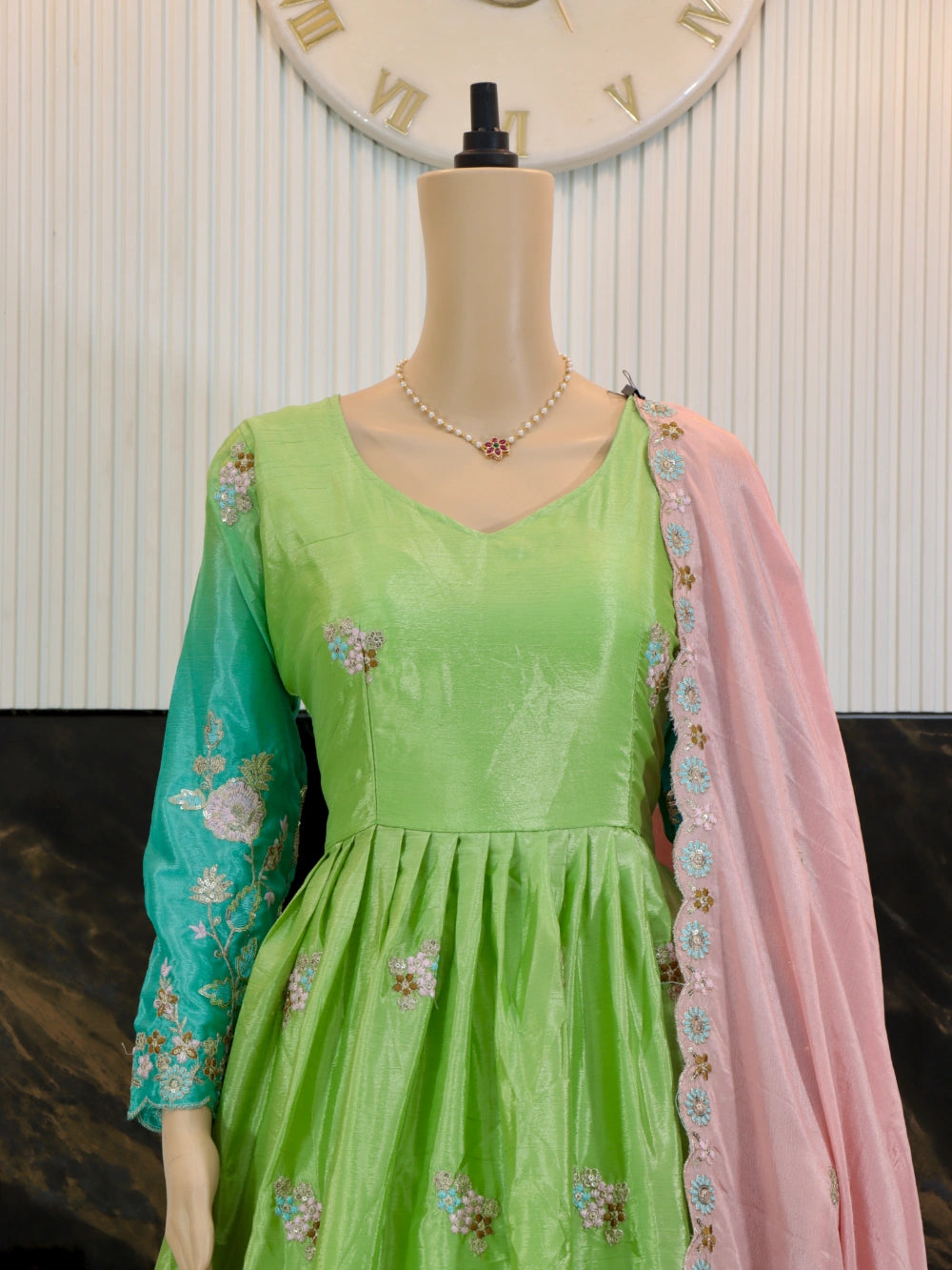Green & Blue Embroidered Heavy Peding Gown  – By Swaya World