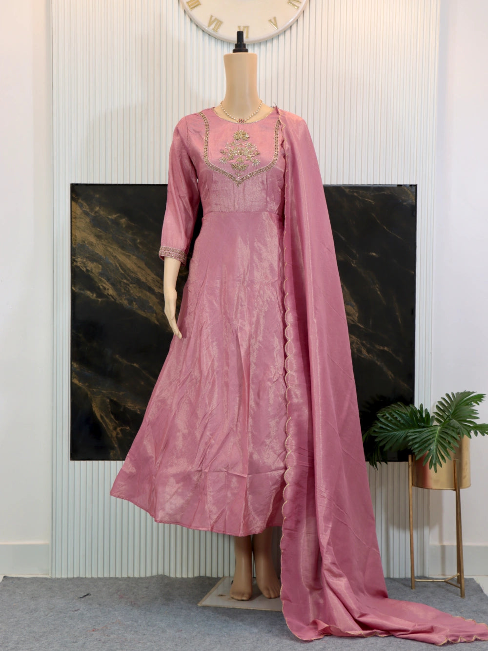 Party Wear Handwork Anarkali with Dupatta in Luxurious Zari Tissue – By Swaya World