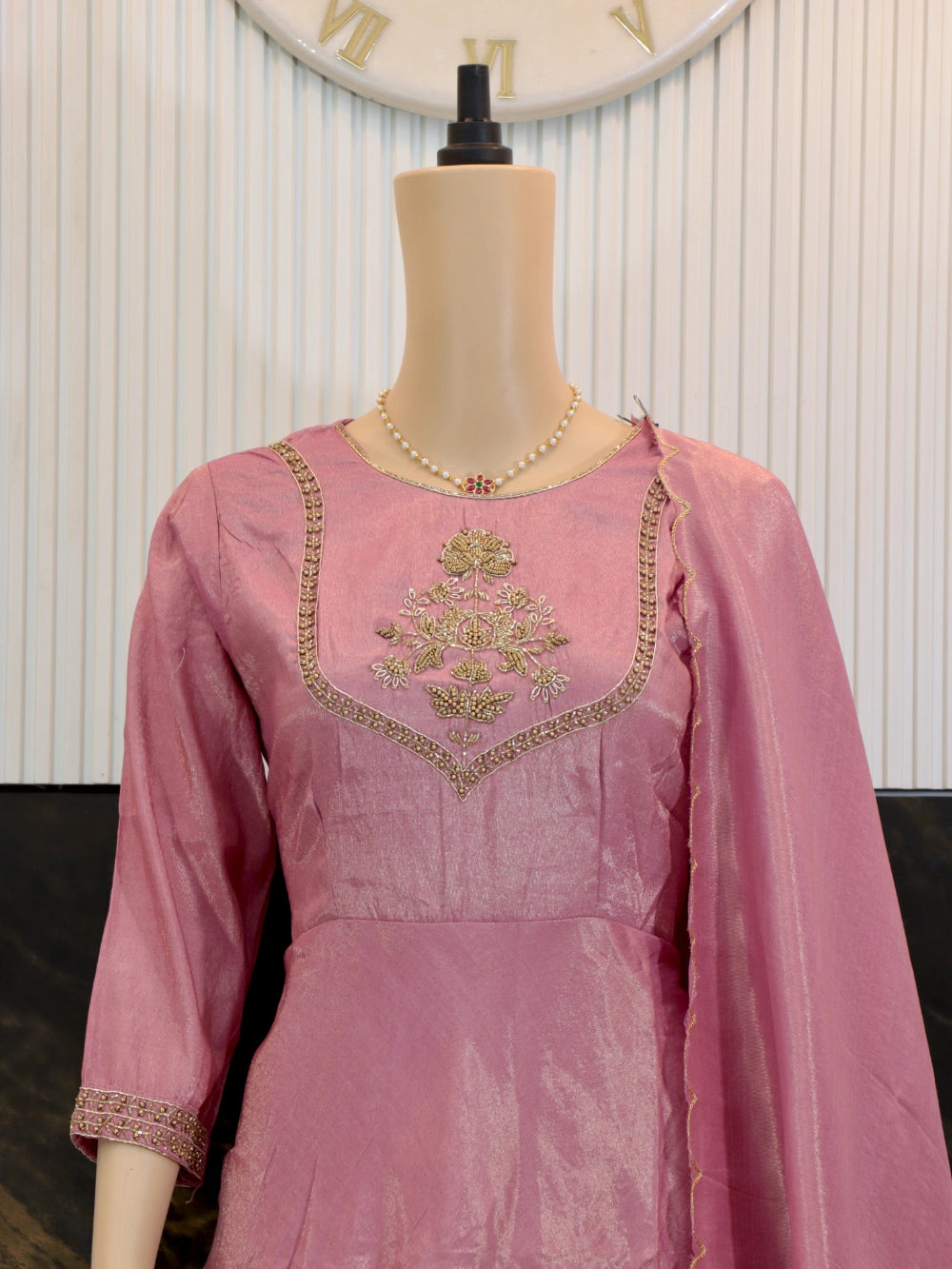 Party Wear Handwork Anarkali with Dupatta in Luxurious Zari Tissue – By Swaya World