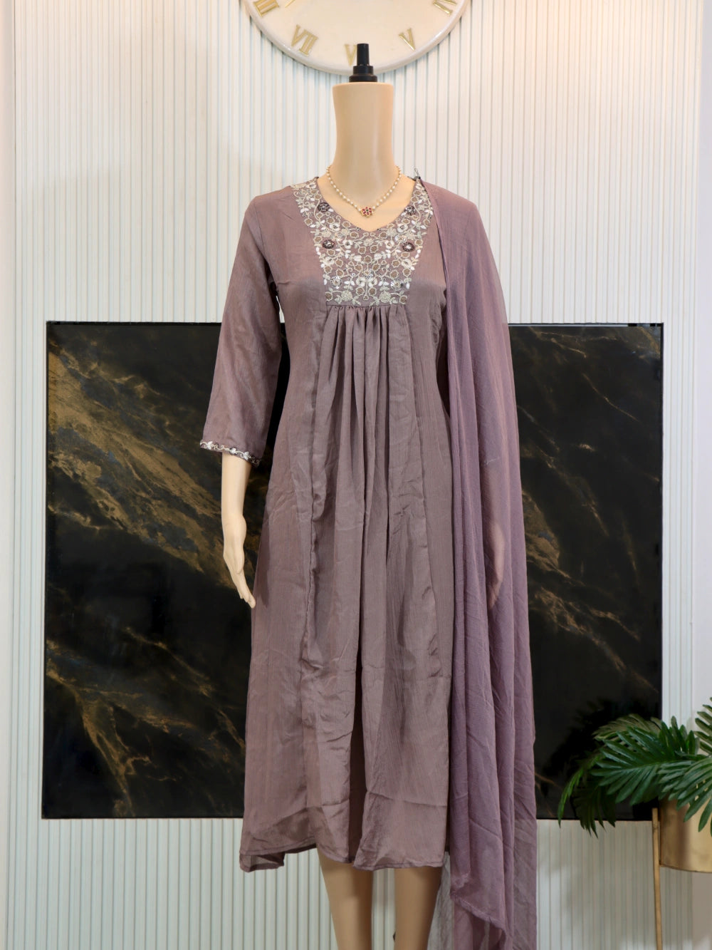 Viscose Chinon Kurti Set with Sequin Embroidery and Nazmin Silk Dupatta – By Swaya World