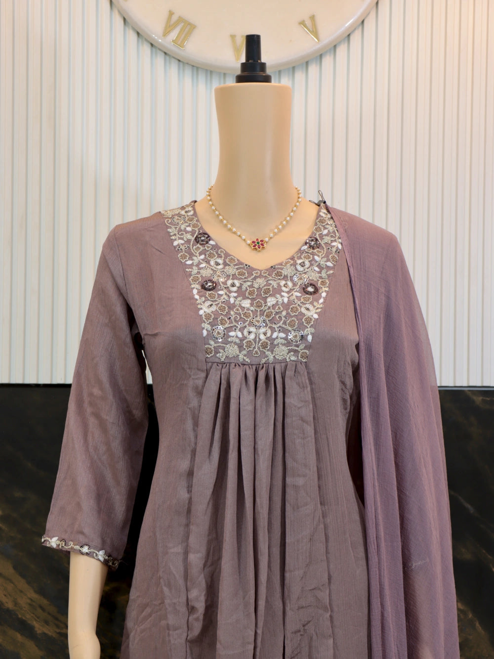 Viscose Chinon Kurti Set with Sequin Embroidery and Nazmin Silk Dupatta – By Swaya World