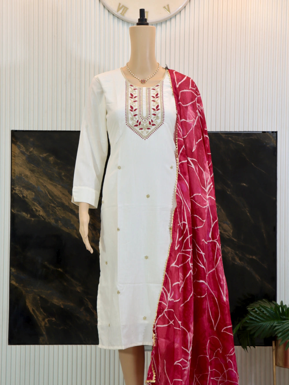 Elegant Party Wear 3-Piece Kurti Set in Reyon Slub with Embroidery & Print Work – By Swaya World