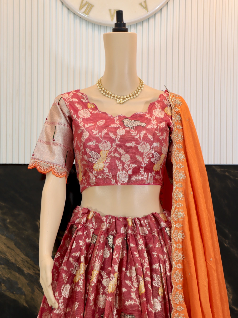 Evergreen Muniya Border Paithani Lehenga Choli in Red, Lavender, and Orange – By Swaya World