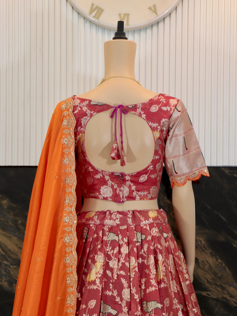 Evergreen Muniya Border Paithani Lehenga Choli in Red, Lavender, and Orange – By Swaya World