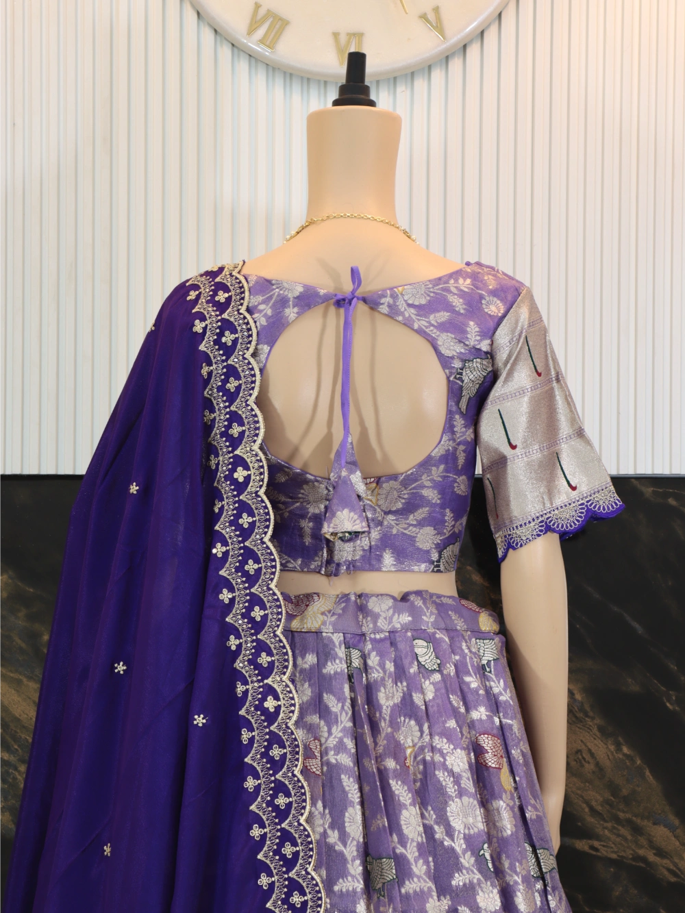 Evergreen Muniya Border Paithani Lehenga Choli in Red, Lavender, and Orange – By Swaya World