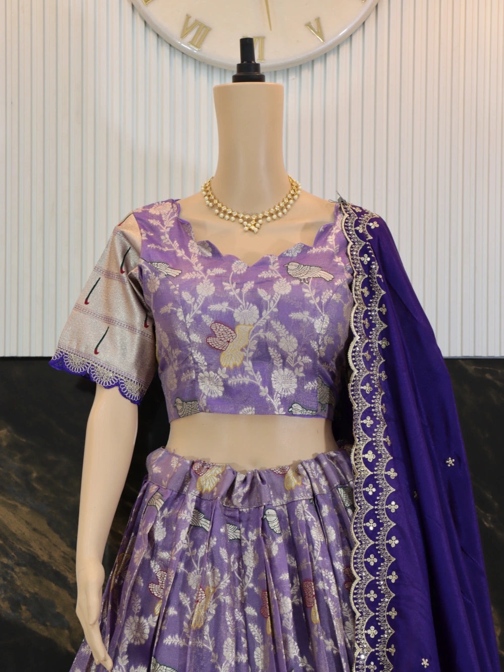Evergreen Muniya Border Paithani Lehenga Choli in Red, Lavender, and Orange – By Swaya World