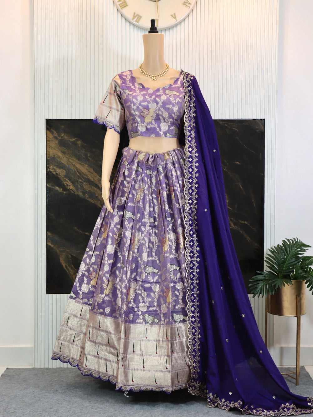 Evergreen Muniya Border Paithani Lehenga Choli in Red, Lavender, and Orange – By Swaya World