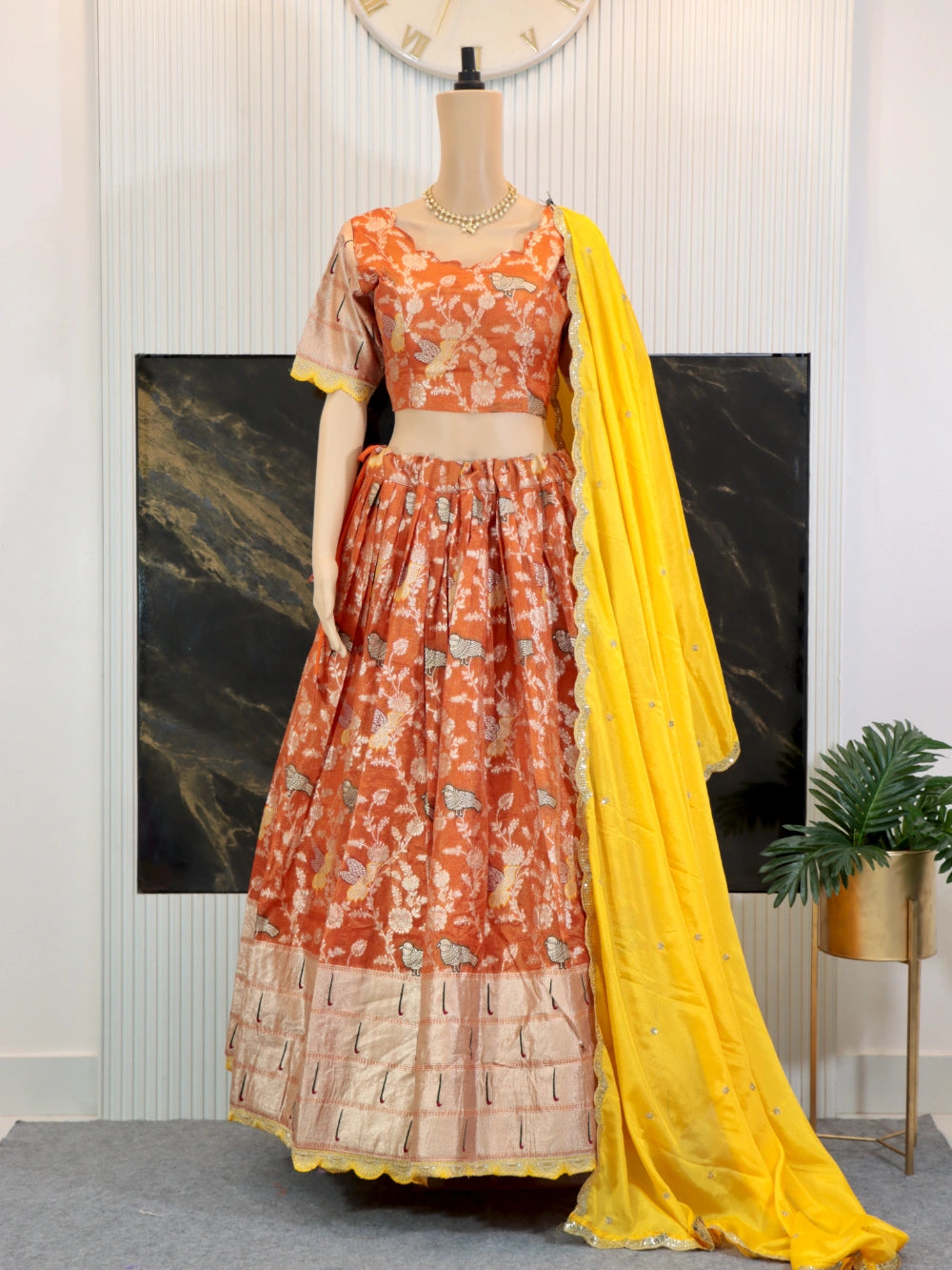 Evergreen Muniya Border Paithani Lehenga Choli in Red, Lavender, and Orange – By Swaya World