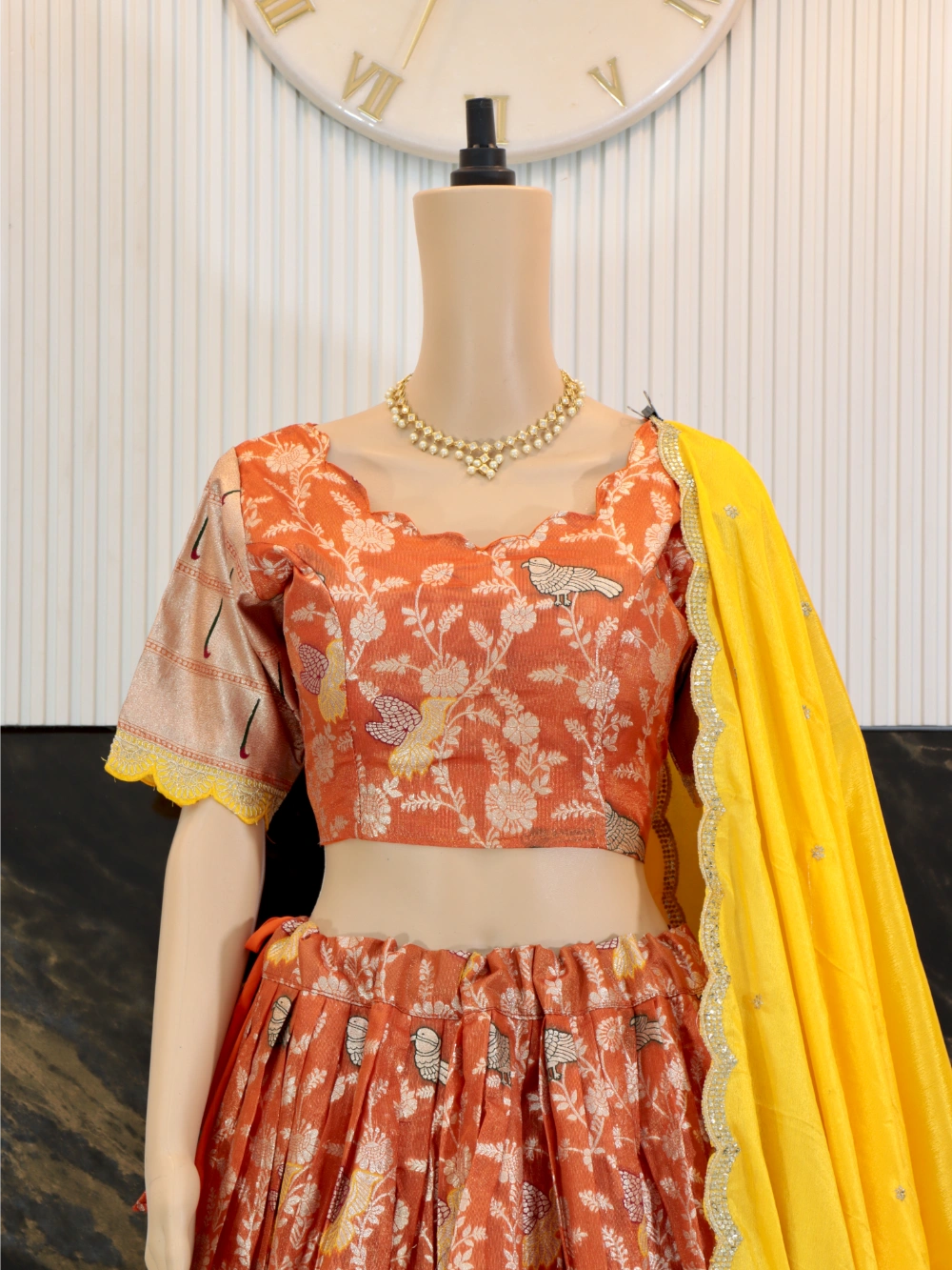 Evergreen Muniya Border Paithani Lehenga Choli in Red, Lavender, and Orange – By Swaya World