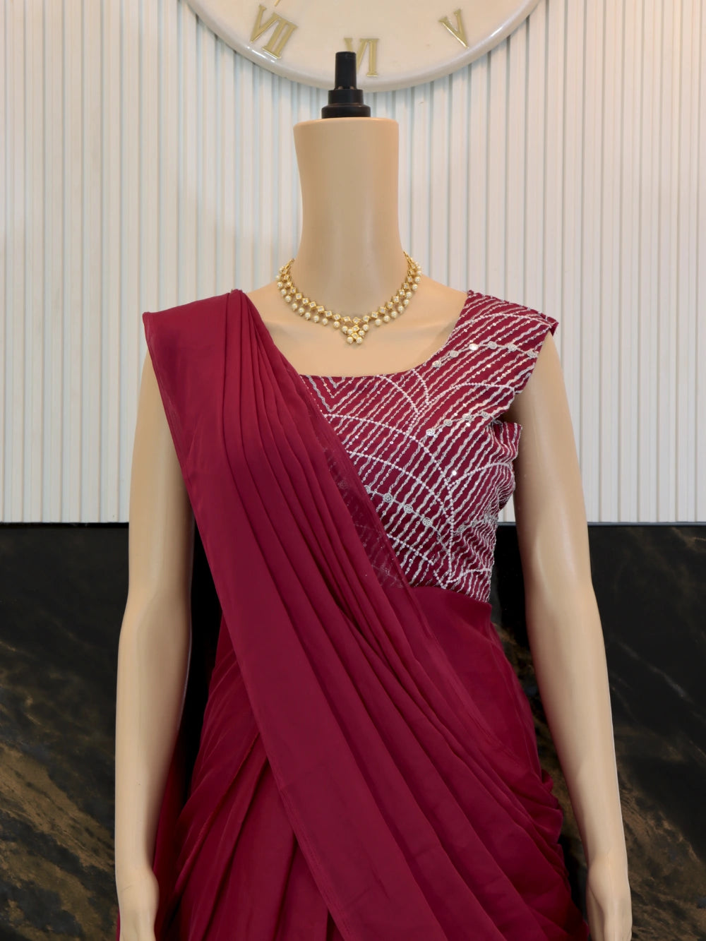 Luxury Party Wear Designer Red Gown Saree with Embroidery Sequence Work – By Swaya World