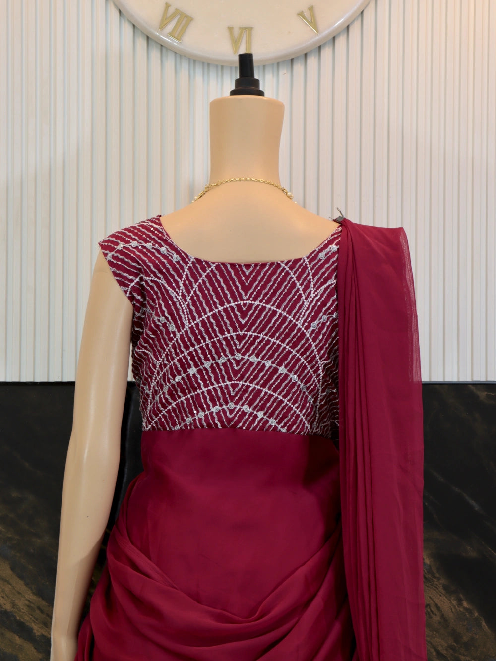 Luxury Party Wear Designer Red Gown Saree with Embroidery Sequence Work – By Swaya World