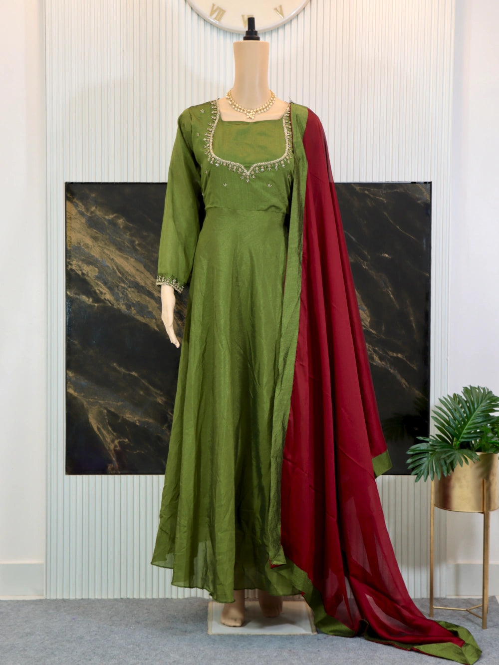 Super Hit Designer Hand Work Gown in Violet, Blue, White, and Green – By Swaya World