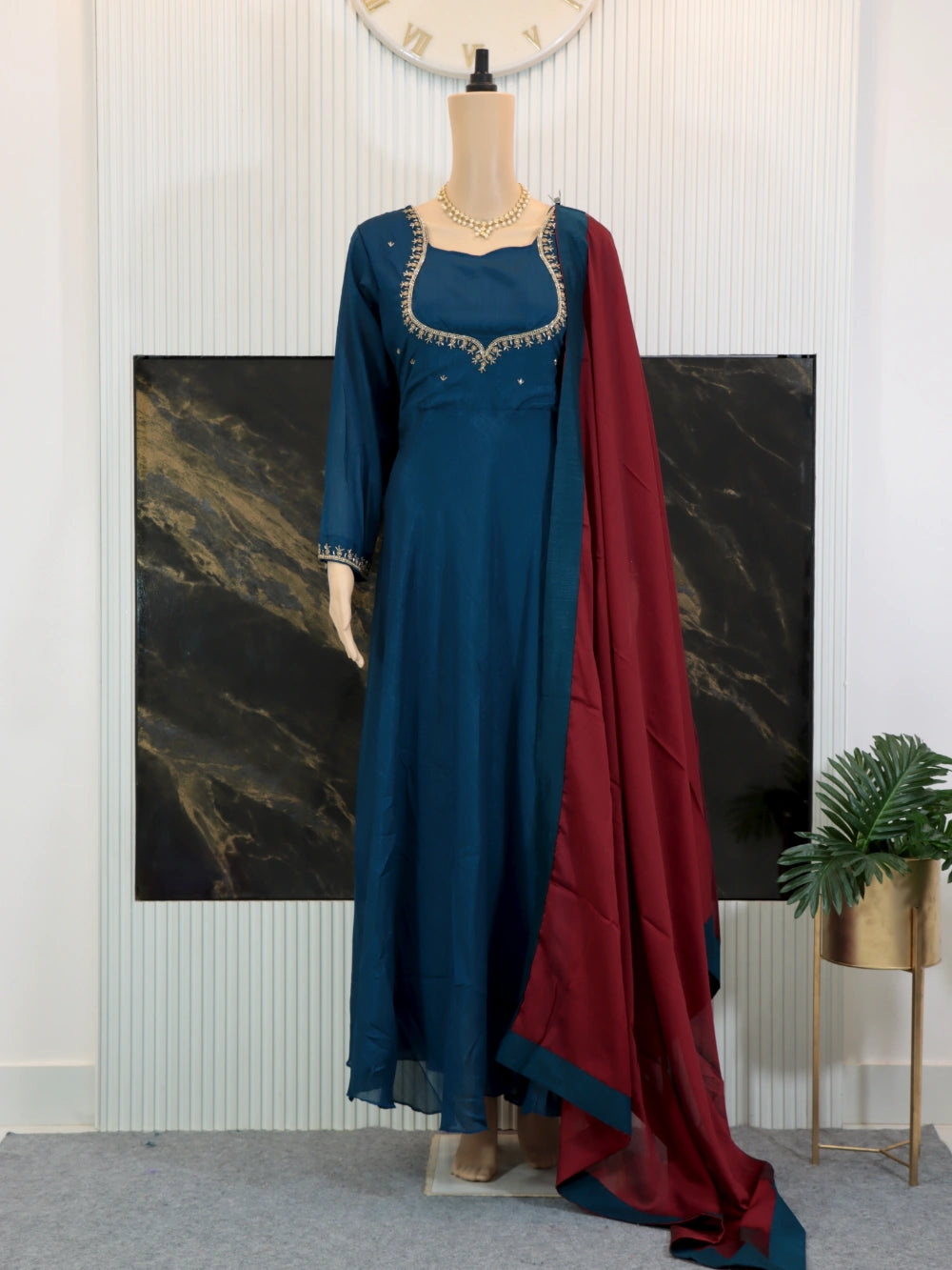 Super Hit Designer Hand Work Gown in Violet, Blue, White, and Green – By Swaya World