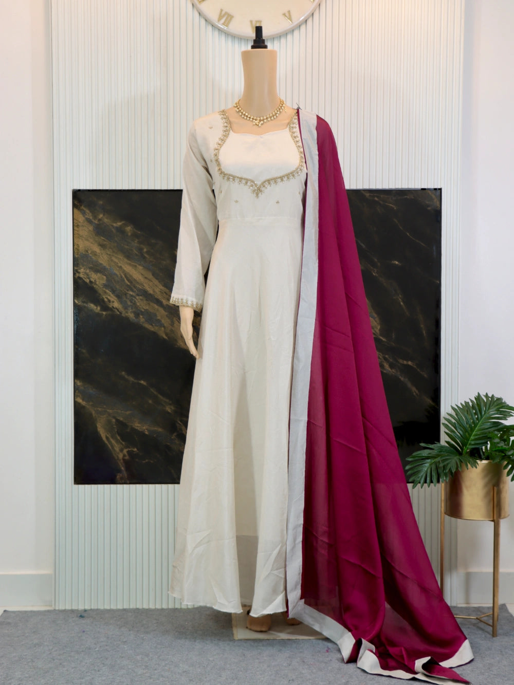 Super Hit Designer Hand Work Gown in Violet, Blue, White, and Green – By Swaya World