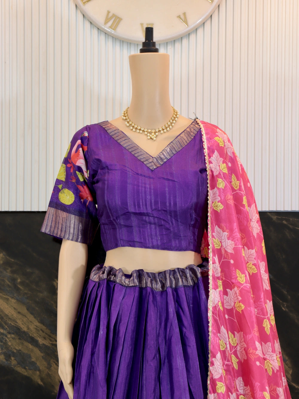 Trending Soft Cotton Silk Lehenga Choli in Purple and Yellow Colors– By Swaya World