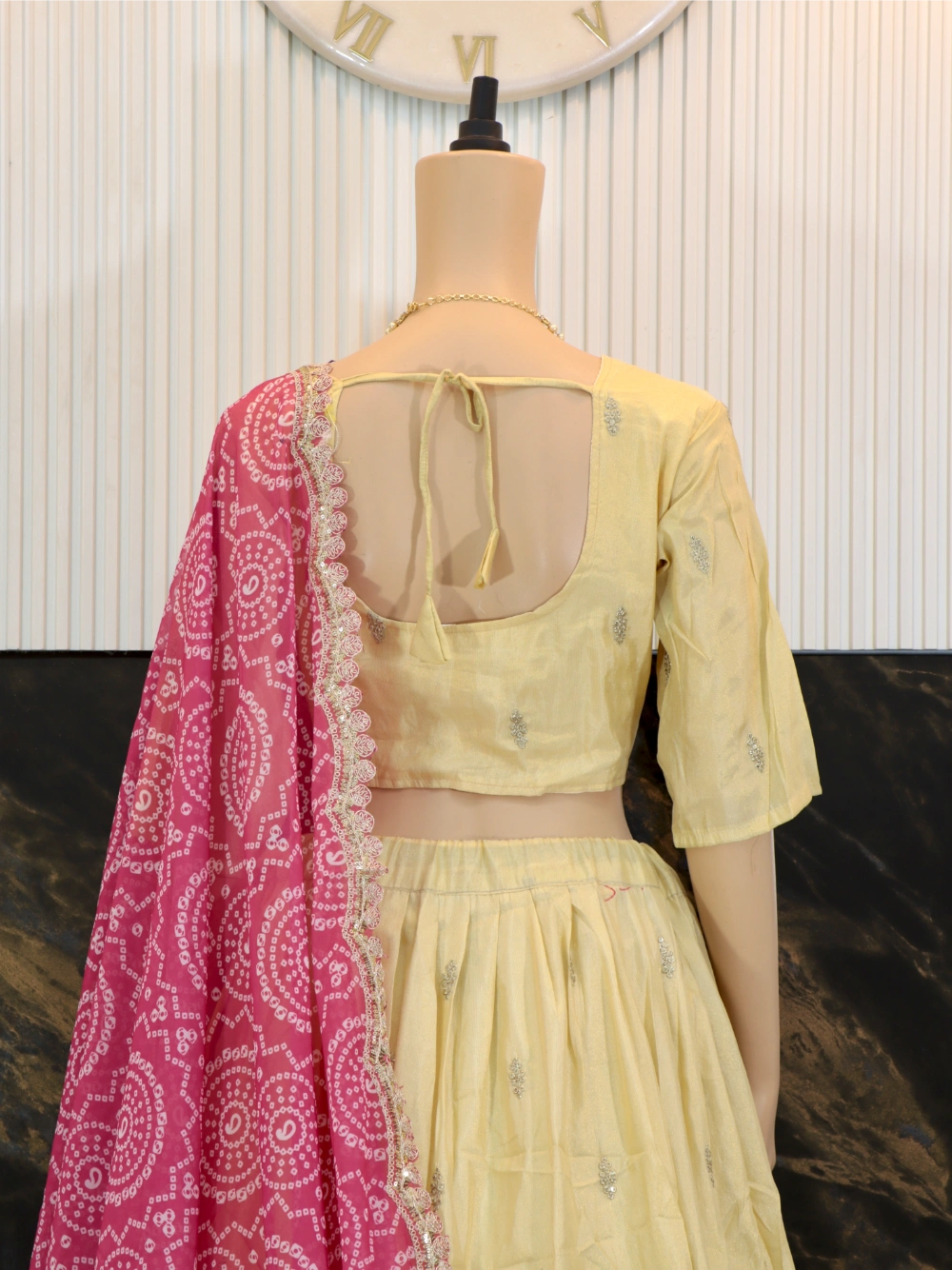 Tissue Silk Half Saree Lehenga with Embroidery & Bandhej Print Dupatta – By Swaya World