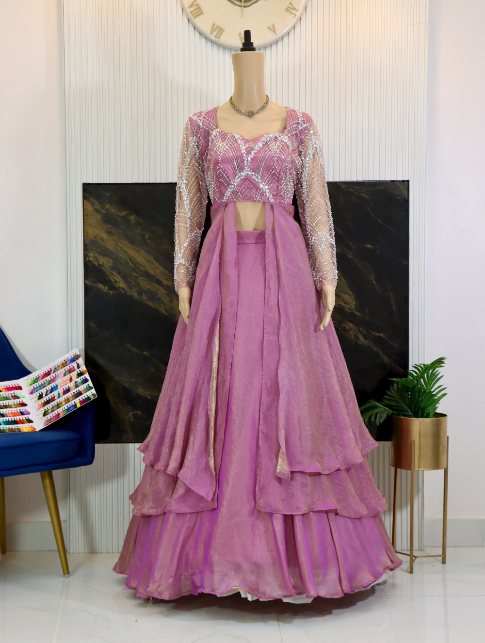 Pink & Orchid Designer Slit Anarkali with Layered Skirt – Intricate Beadwork & Sheer Sleeves By Swaya World