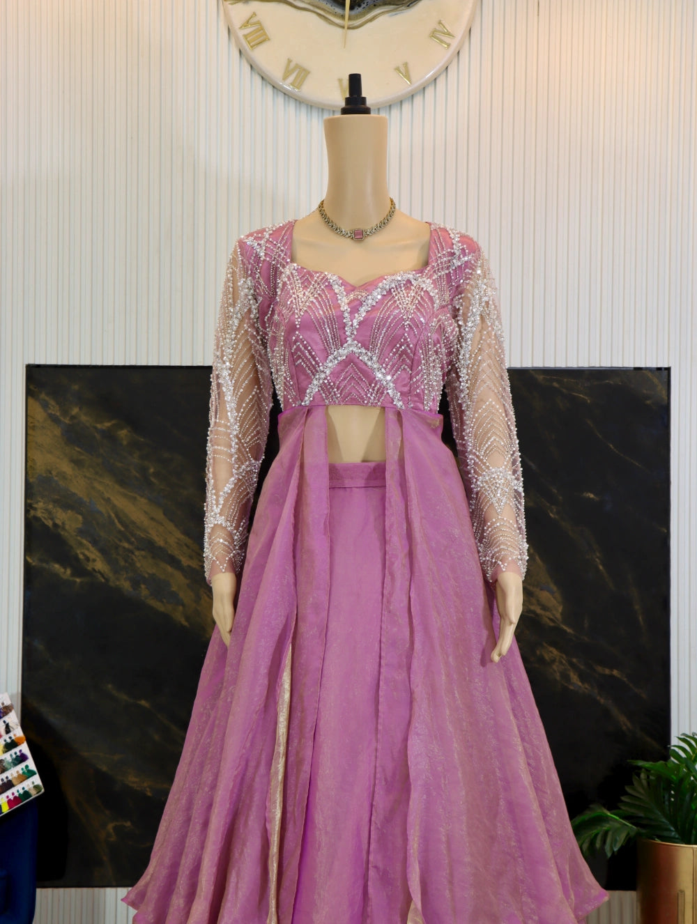 Pink & Orchid Designer Slit Anarkali with Layered Skirt – Intricate Beadwork & Sheer Sleeves By Swaya World