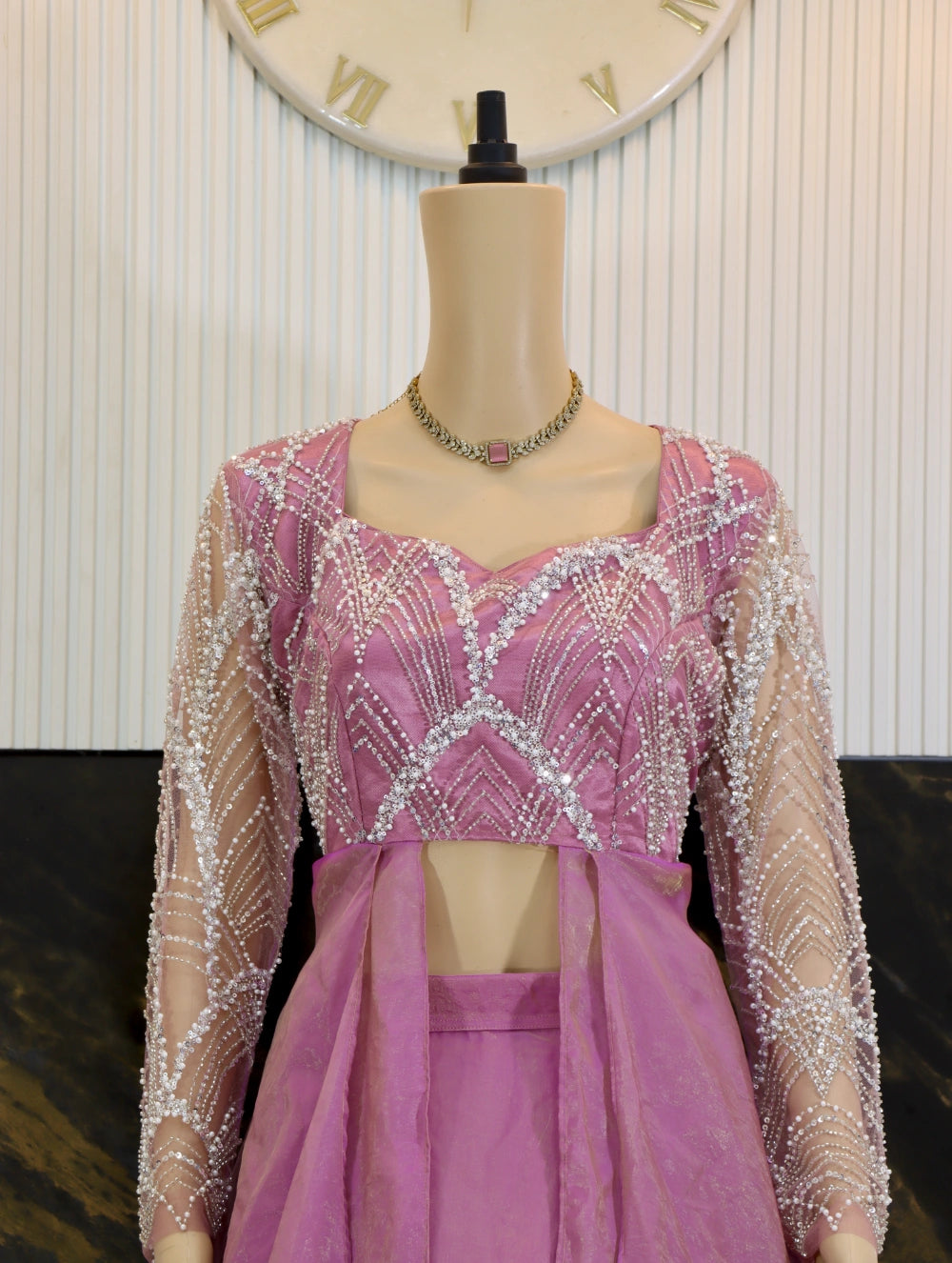 Pink & Orchid Designer Slit Anarkali with Layered Skirt – Intricate Beadwork & Sheer Sleeves By Swaya World