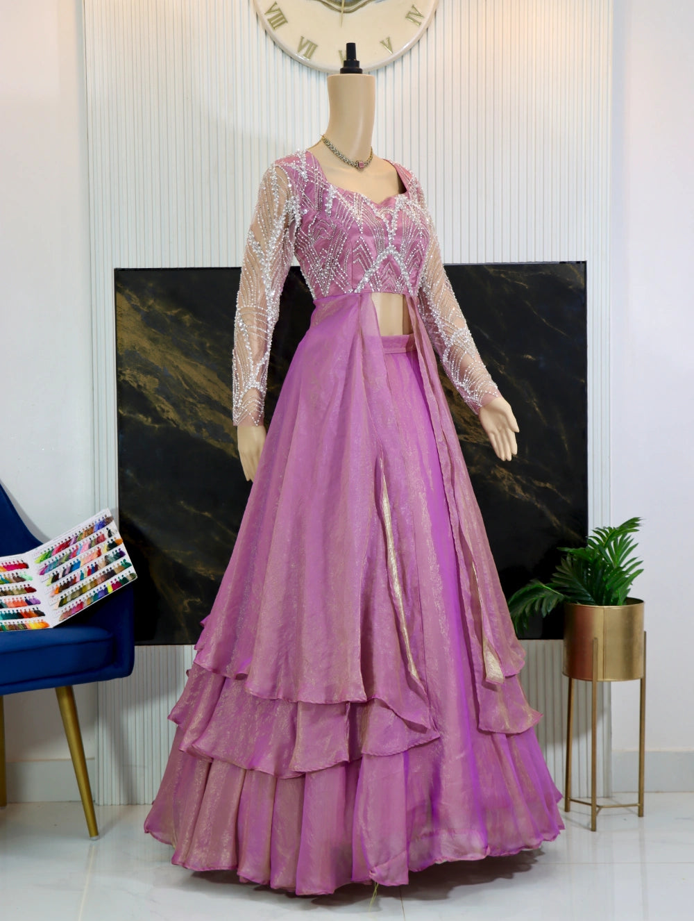 Pink & Orchid Designer Slit Anarkali with Layered Skirt – Intricate Beadwork & Sheer Sleeves By Swaya World
