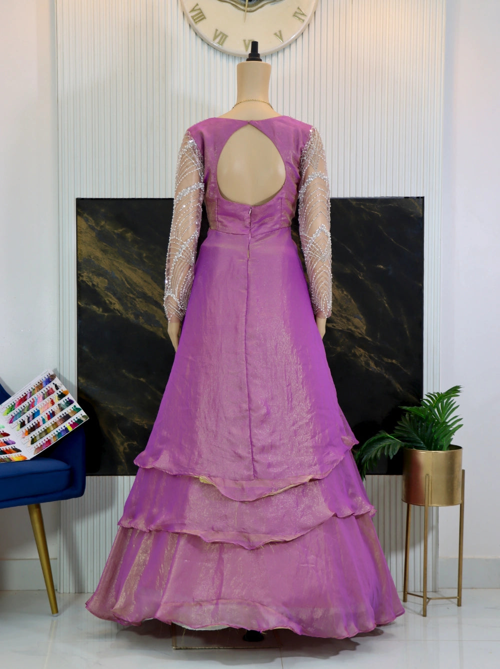 Pink & Orchid Designer Slit Anarkali with Layered Skirt – Intricate Beadwork & Sheer Sleeves By Swaya World