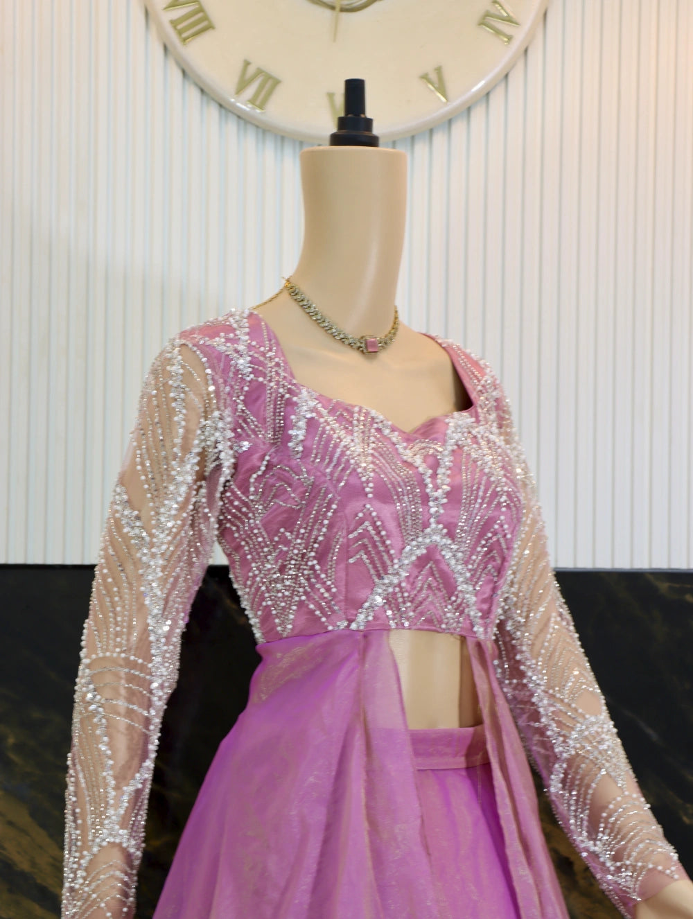 Pink & Orchid Designer Slit Anarkali with Layered Skirt – Intricate Beadwork & Sheer Sleeves By Swaya World