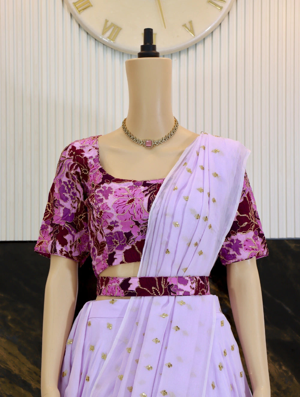Lavender & Magenta Designer Lehenga Set – Pure Crape Embroidered Top with Georgette Skirt & Dupatta