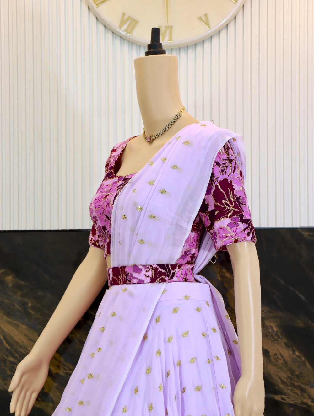 Lavender & Magenta Designer Lehenga Set – Pure Crape Embroidered Top with Georgette Skirt & Dupatta