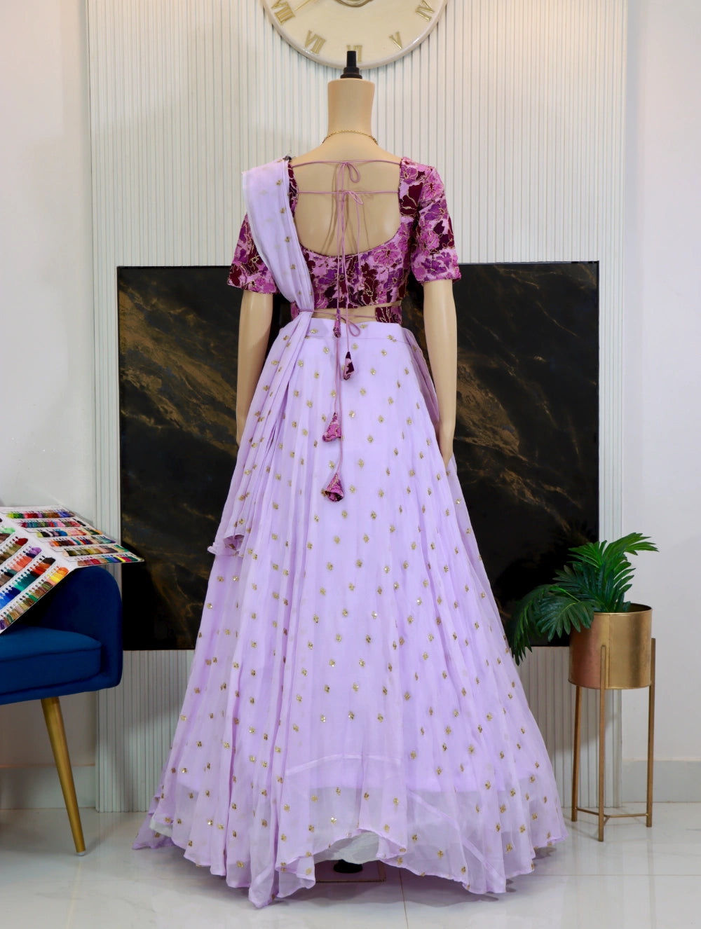 Lavender & Magenta Designer Lehenga Set – Pure Crape Embroidered Top with Georgette Skirt & Dupatta