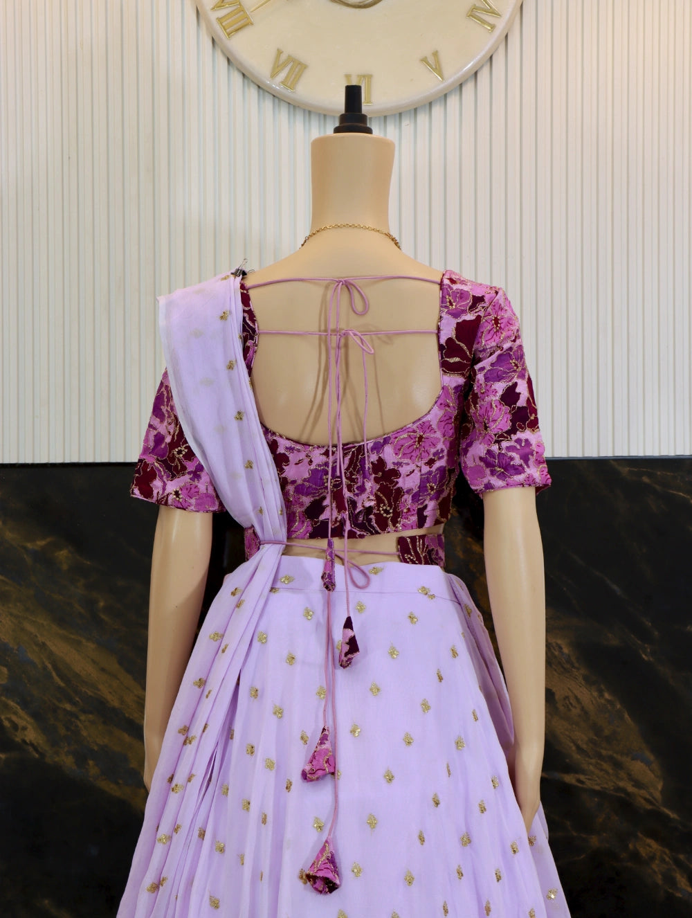 Lavender & Magenta Designer Lehenga Set – Pure Crape Embroidered Top with Georgette Skirt & Dupatta