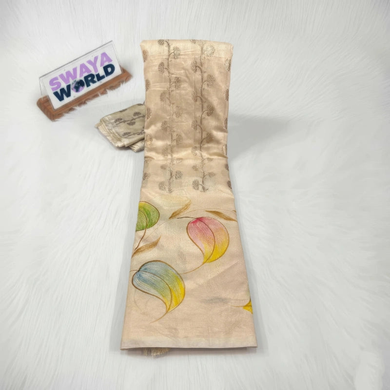 Decorative pillow with abstract designs on a white background, featuring the brand 'Swaya World'.