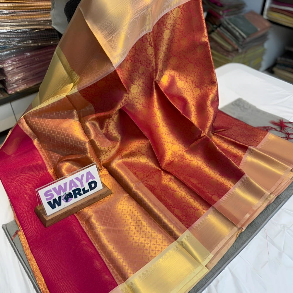 Banarasi Soft Katan Silk Saree with Tanchuy Zari Weaving, Fancy Contrast Border & Jacquard Blouse